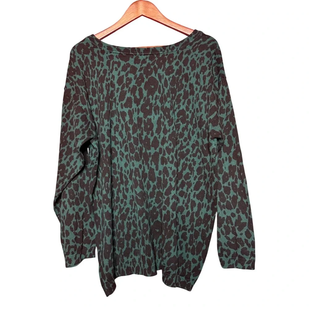 Jessica London Sweater‎ Women Large (18/20) Green Black Leopard Cotton Pullover
